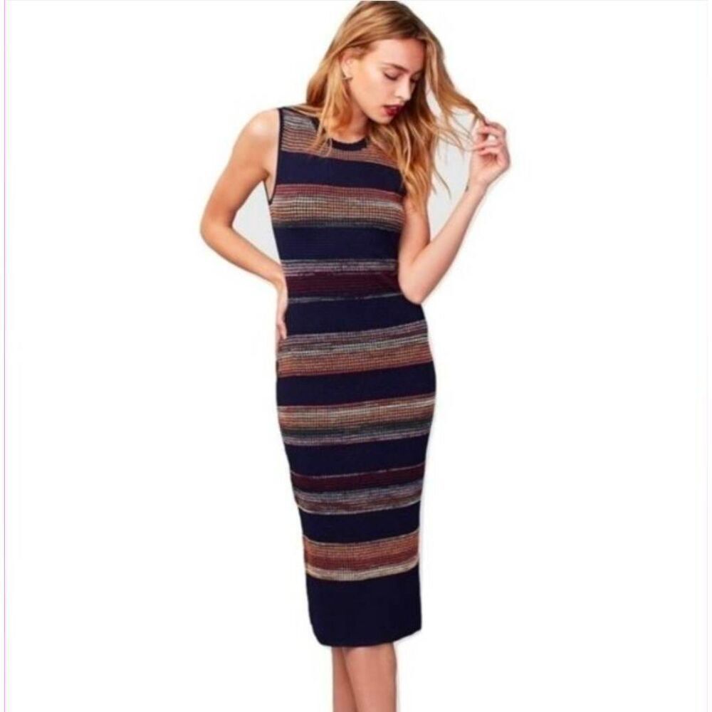 Rachel Rachel Roy Navy Stripe Sleeveless Midi Dress